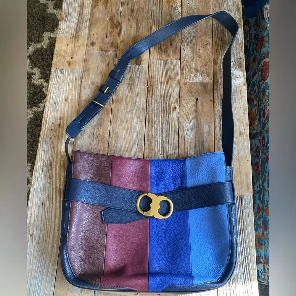 TORY BURCH Gemini Link Striped Multi Belted Hobo Cross Body Bag